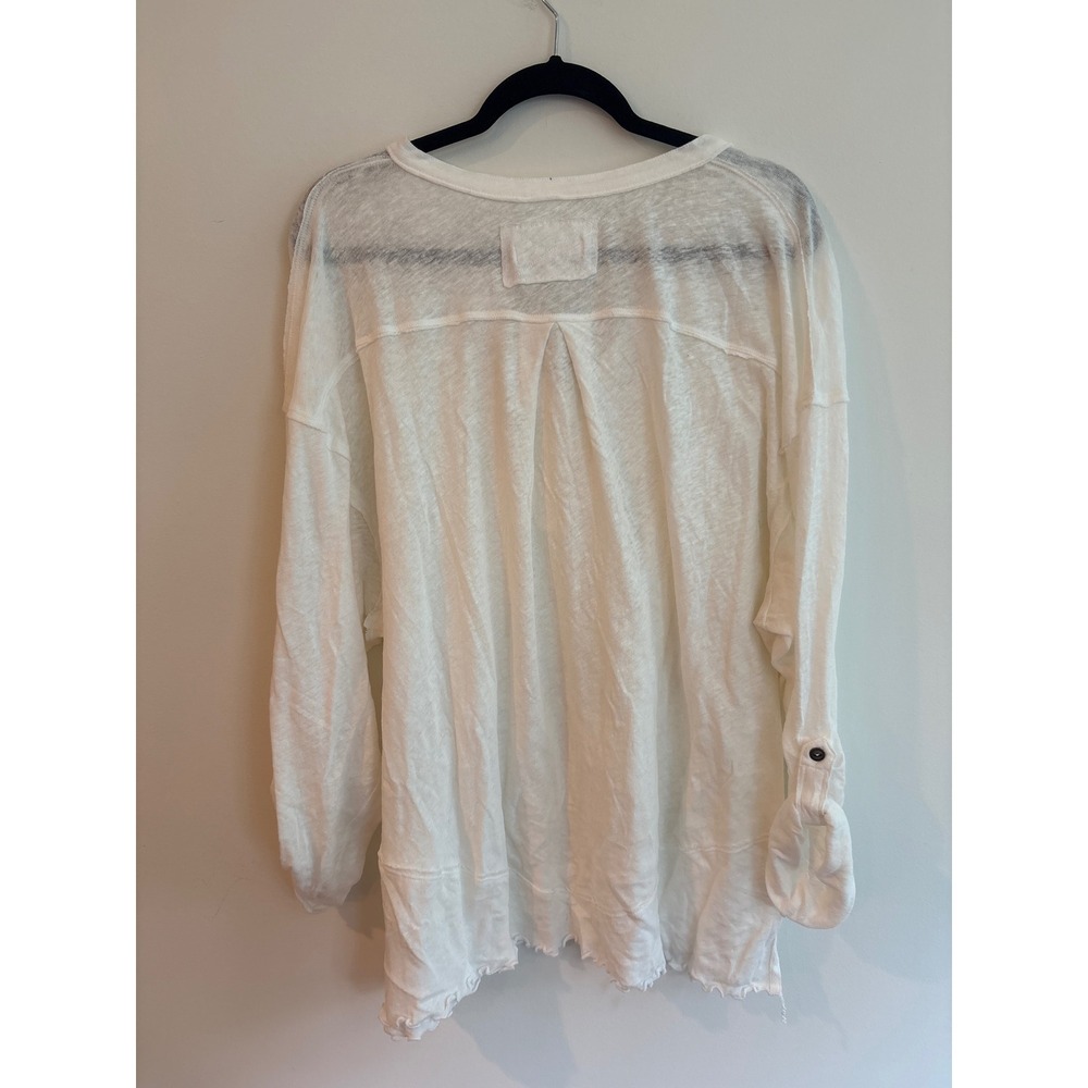 We The Free Cotton Linen Henley Long Sleeve Tee medium ivory white new - Picture 9 of 11